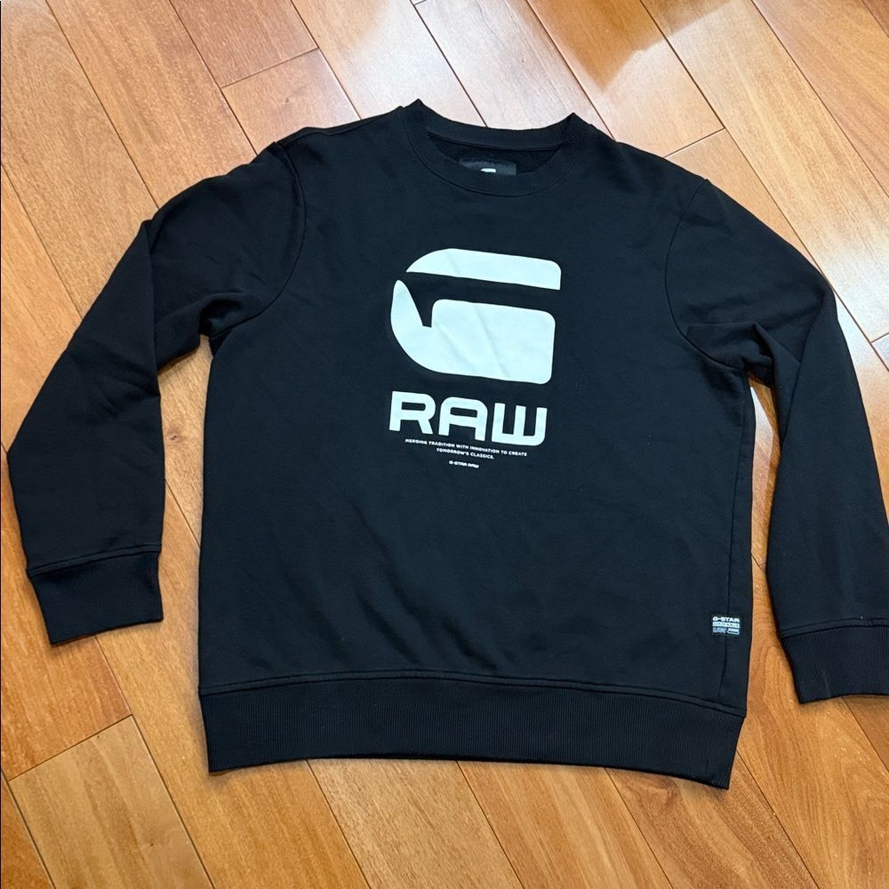 G-Star RAW Men's Dark Black Raw Boxed‎ Logo Graphic Pullover Sweatshirt size XL